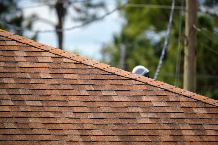 closeup house roof top covered with asphalt bitumen shingles waterproofing new building